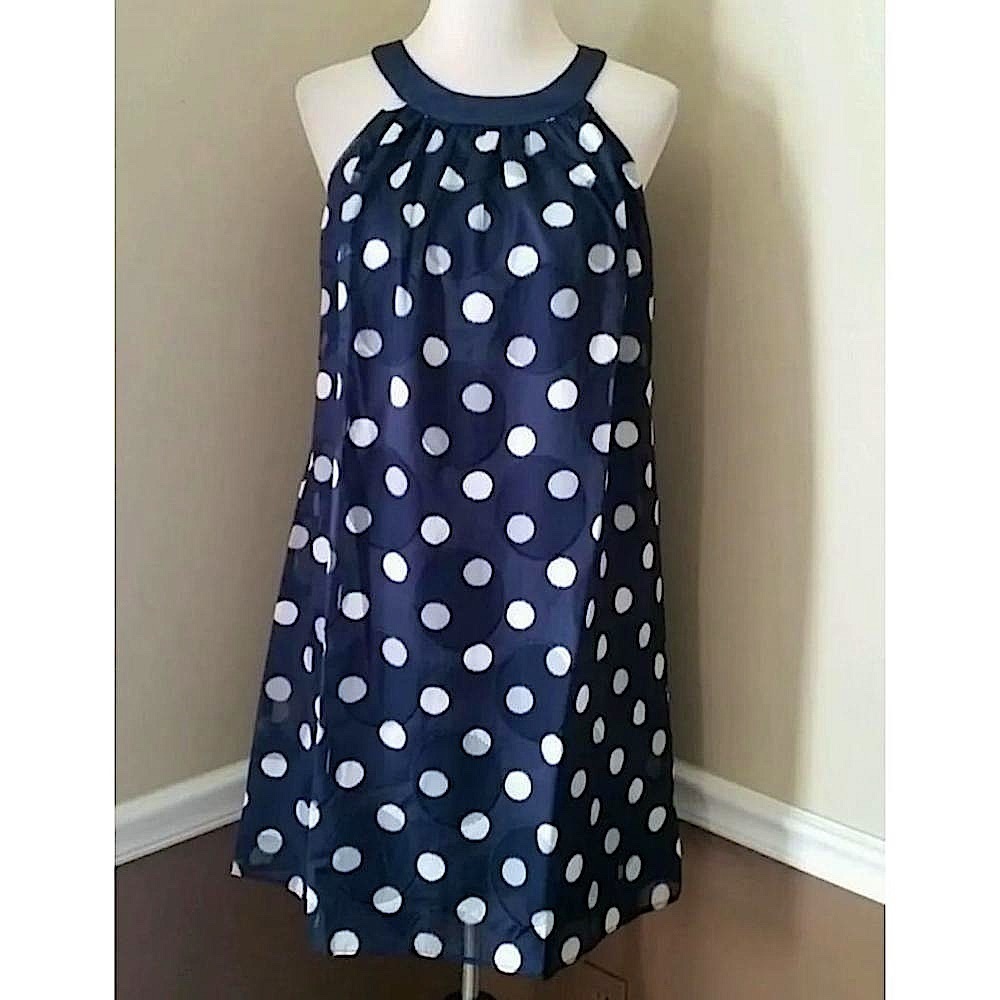 Navy Blue with White Polka Dots Halter Neckline Mini Dress by Muse from ModCloth
